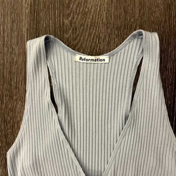 EUC Reformation Paso Knit Mini Dress Light Blue Ribbed Button Front Tank Small - Picture 9 of 15